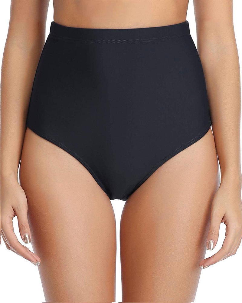 Tempt Me Women Black High Waisted Bikini Bottoms Retro Tummy Control Swimsuit Bottoms M - Image 1
